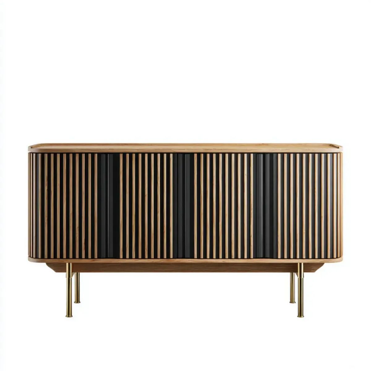 Komoda 2-drzwiowa czarno-orzechowa ze złotymi nogami, MDF, 160 x 40 x 80 cm