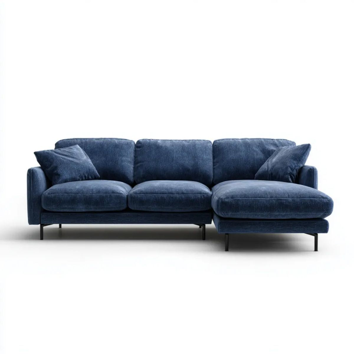 Prawostronna sofa narożna z weluru poliestrowego, granatowa, 260 × 160 × 85 cm