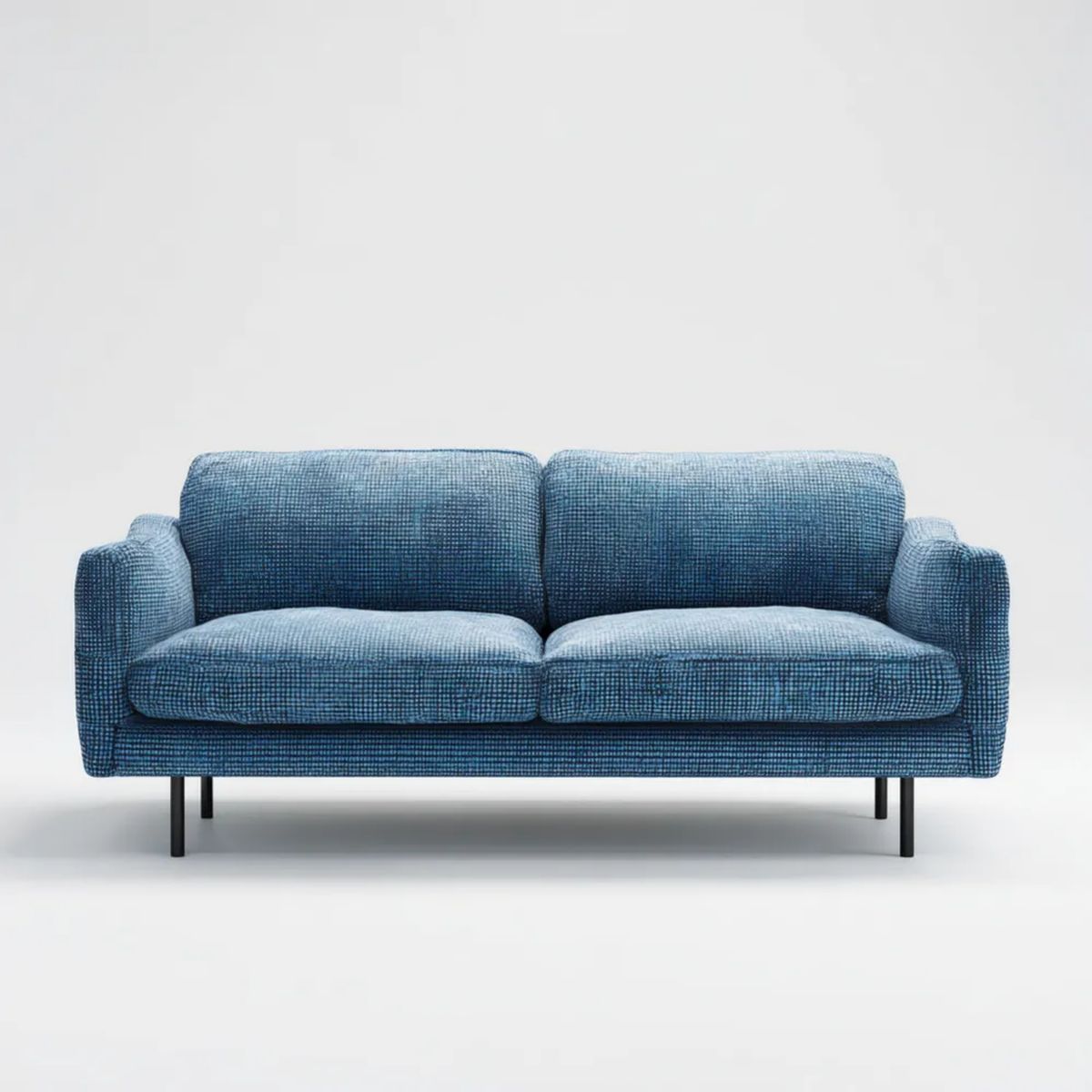 Dwuosobowa sofa tapicerowana niebieska z czarnymi metalowymi nogami, 180 x 85 x 88 cm