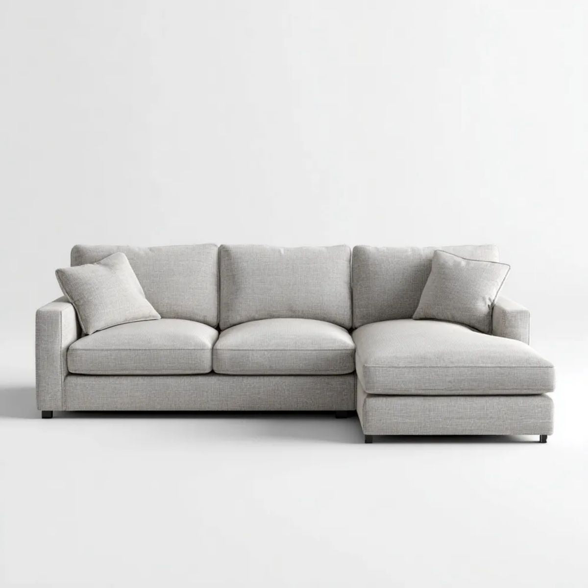 Prawostronna sofa narożna z tkaniny jasnoszara/czarna, 250 × 160 × 85 cm, kształt L