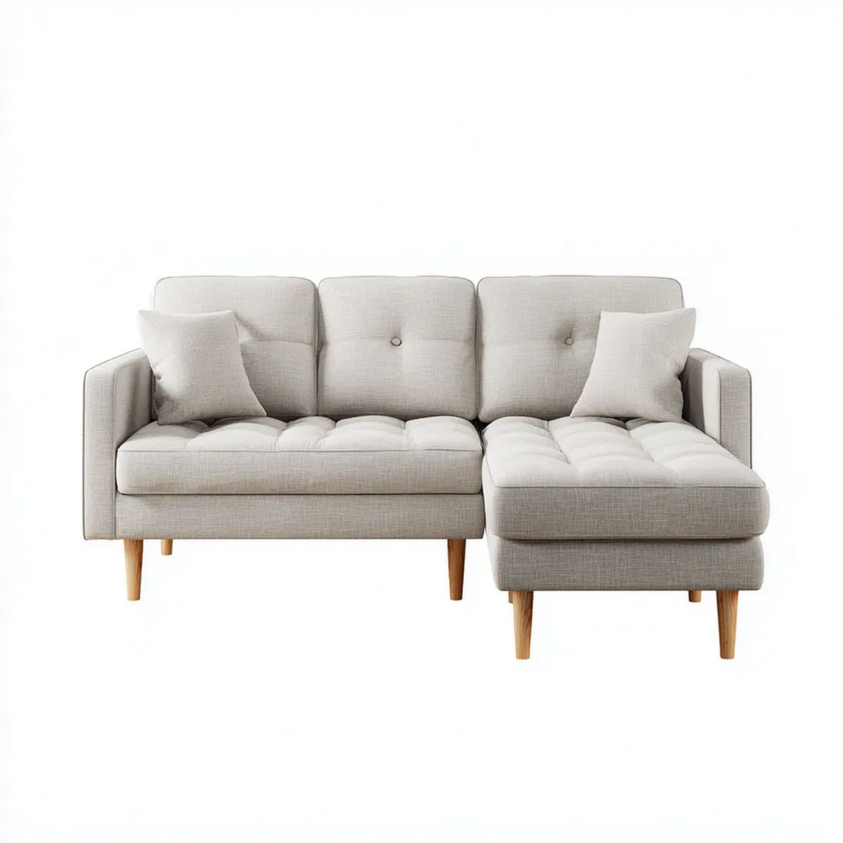 Prawostronna sofa narożna z poliestru w kształcie L, beżowa, 210 × 145 × 85 cm