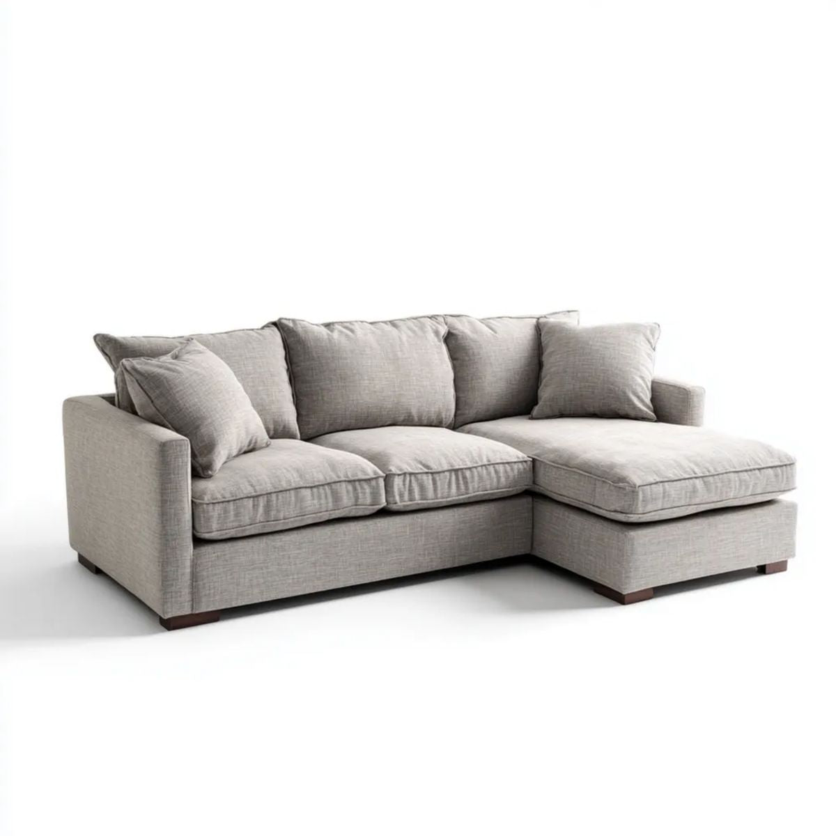 Szara sofa narożna z prawostronnym szezlongiem, tapicerka poliestrowa, 250 x 160 x 85 cm