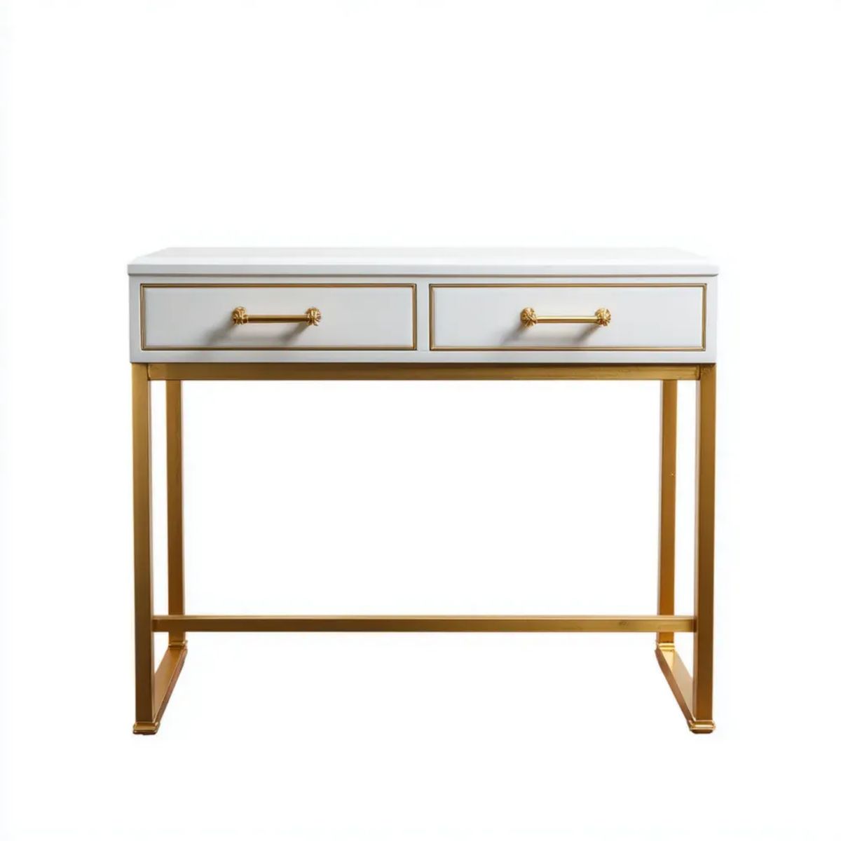 Konsola z 2 szufladami, biała i złota, MDF i stal nierdzewna, 120 × 40 × 80 cm