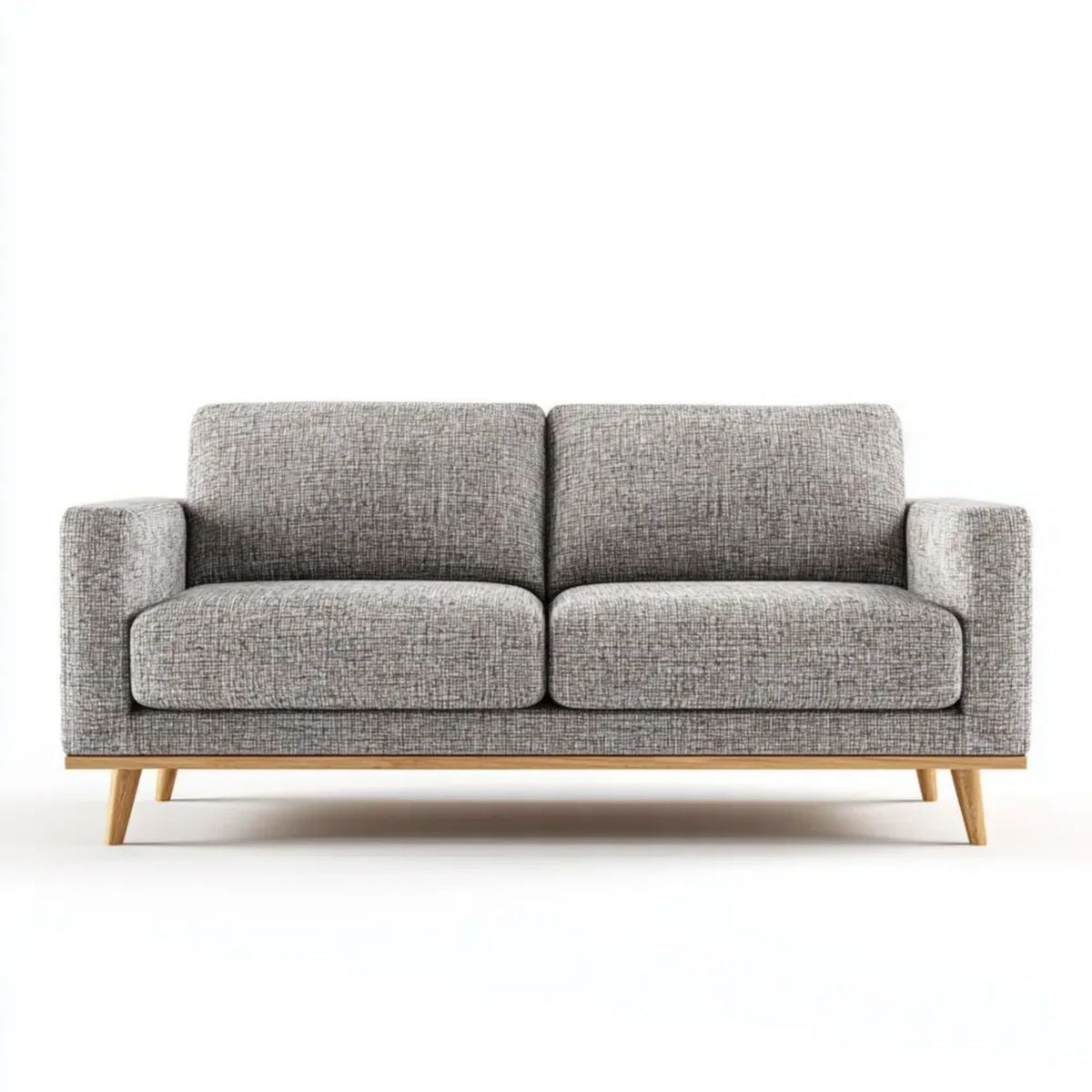 Szara sofa dwuosobowa z tkaniny z drewnianymi nogami, 170 × 85 × 82 cm