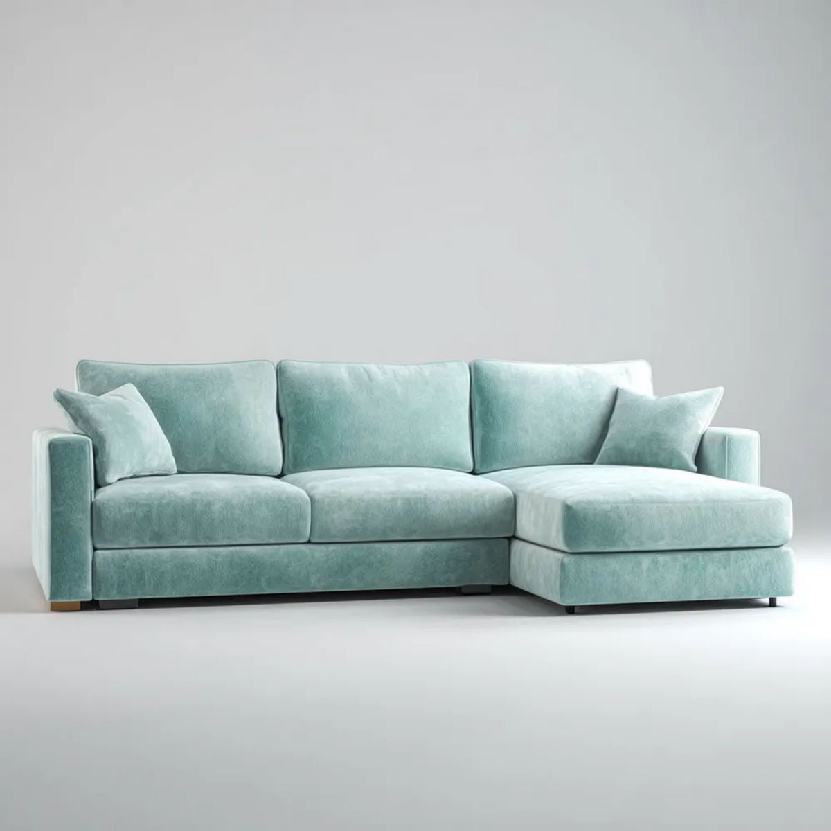 Sofa narożna w kształcie L z prawym szezlongiem, miętowa tapicerka poliestrowa, 260 × 160 × 85 cm