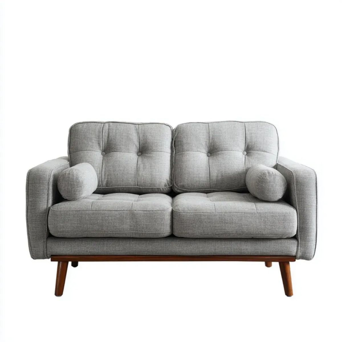 2-osobowa sofa z tkaniny szara/brązowa na drewnianych nogach, 152 x 86 x 86 cm