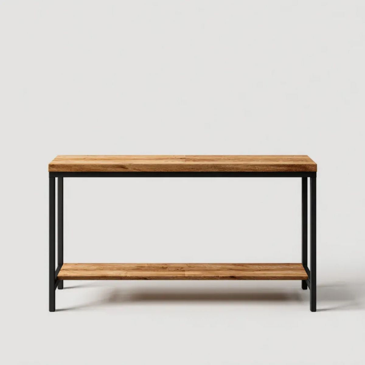Konsola industrialna z drewna i stali brązowo-czarna 120 × 35 × 80 cm z dolną półką