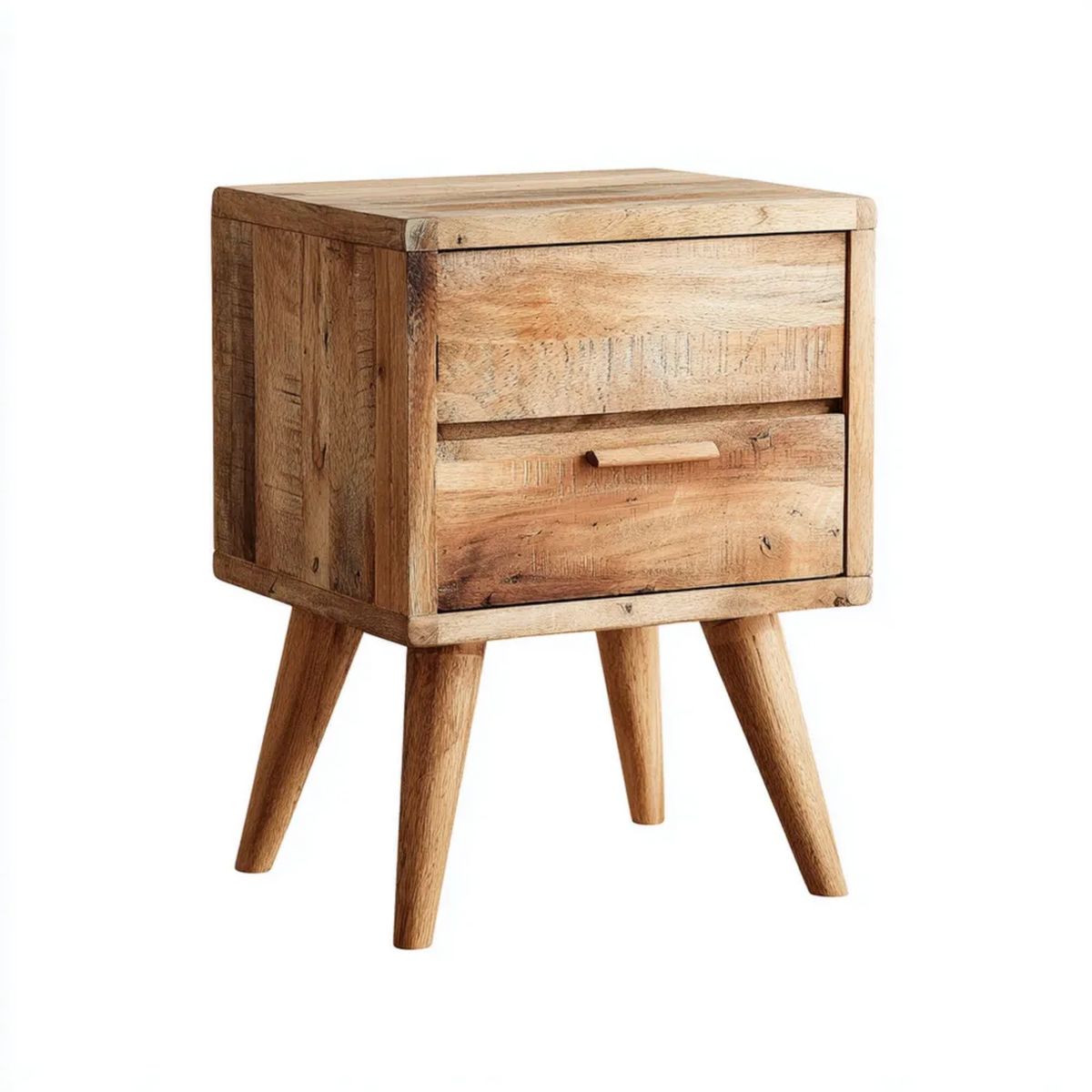 Drewniana szafka nocna z 2 szufladami, naturalny brąz, 45 × 35 × 65 cm