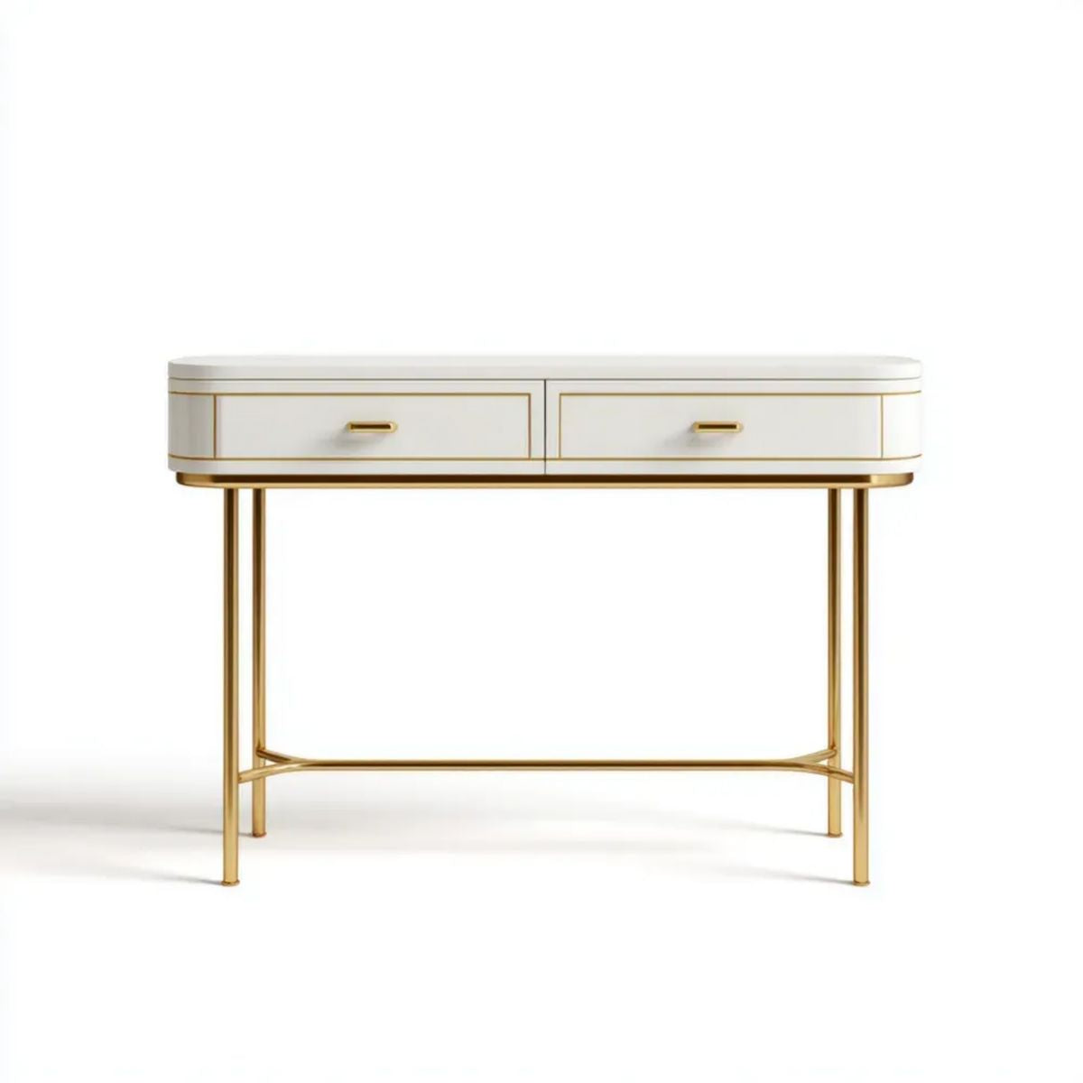 Konsola z 2 szufladami biało-złota, MDF i stal, 120 x 40 x 80 cm