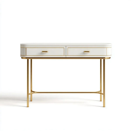 Konsola z 2 szufladami biało-złota, MDF i stal, 120 x 40 x 80 cm