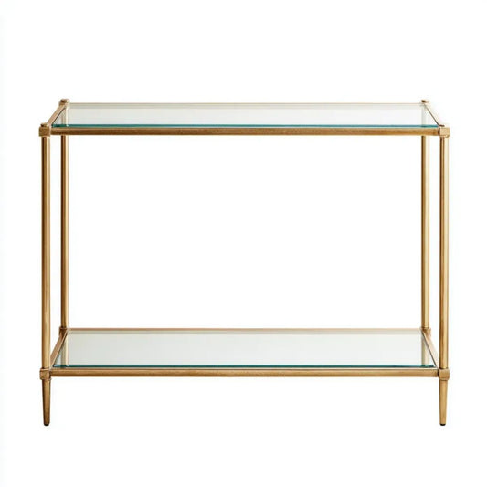 Złota konsola ze szkła hartowanego i stali nierdzewnej 110 x 35 x 80 cm, prostokątna