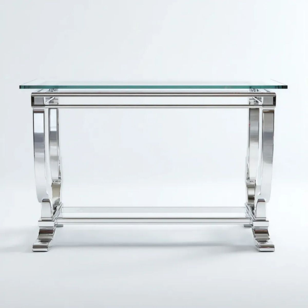 Prostokątna konsola szklano-metalowa srebrna 120 × 40 × 80 cm