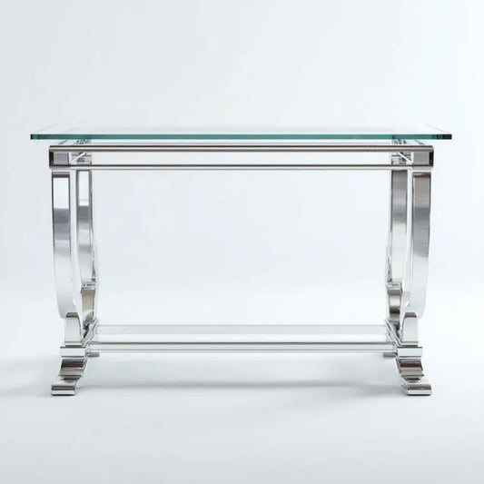 Prostokątna konsola szklano-metalowa srebrna 120 × 40 × 80 cm