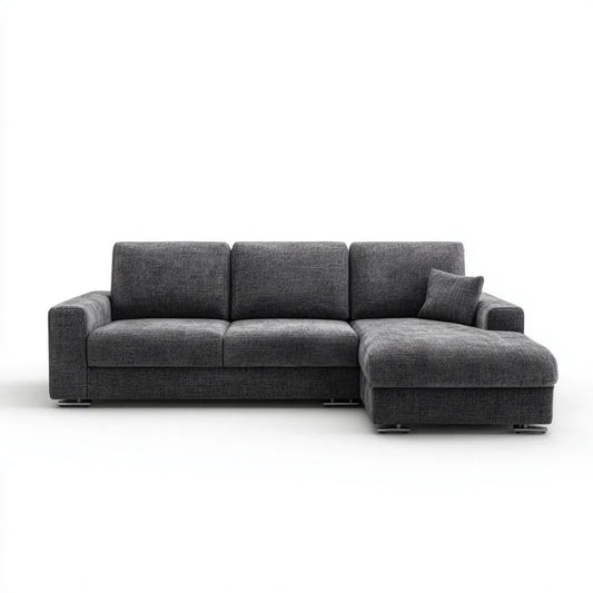 Prawostronna sofa narożna z szezlongiem z tkaniny, ciemnoszara, 260 × 160 × 85 cm
