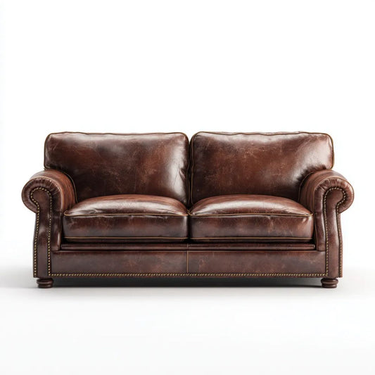 Klasyczna dwuosobowa sofa z ekoskóry, ciemnobrązowa, 168 x 90 x 88 cm