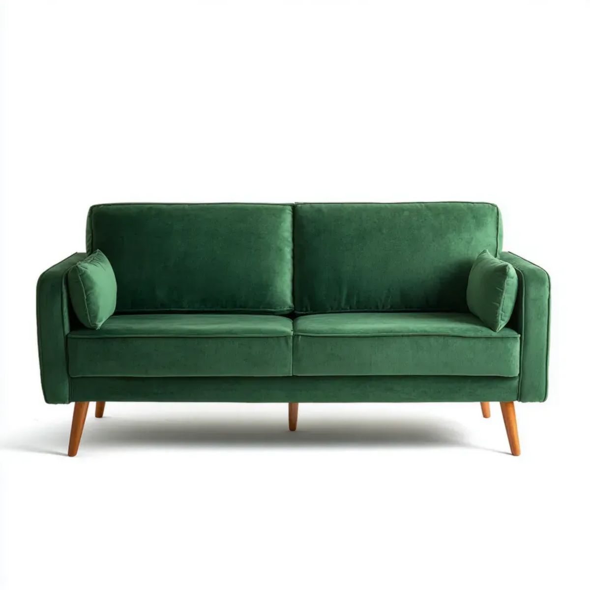 Dwuosobowa sofa aksamitna ciemnozielona z brązowymi nogami, 160 × 80 × 85 cm