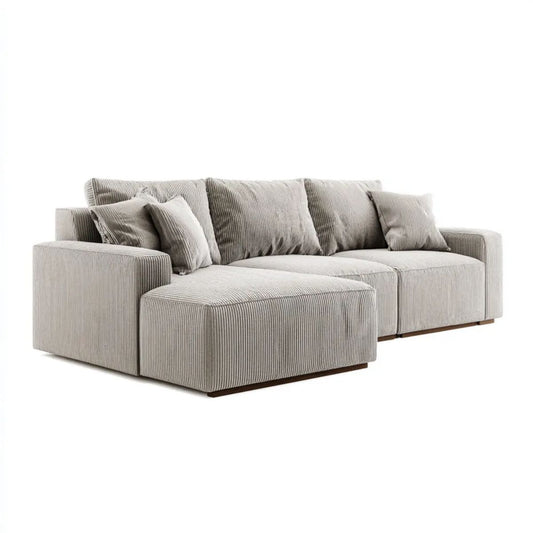 Modułowa sofa 3-osobowa z wolnostojącym podnóżkiem, beżowa, z poliestru sztruksowego, 280 × 105 × 85 cm