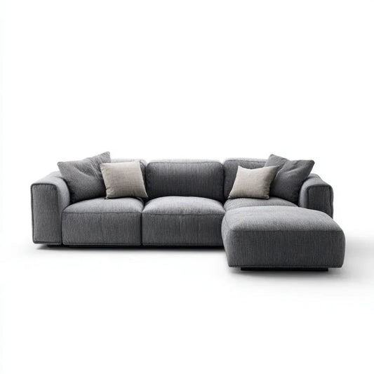 Prawostronna sofa narożna w kształcie L z poliestru, szara, 280 × 165 × 85 cm