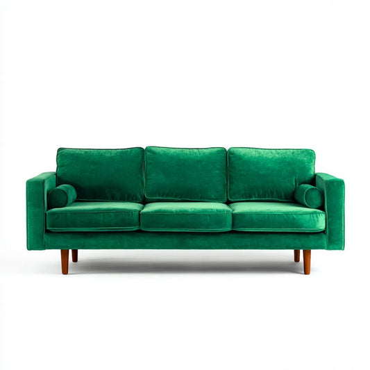 Trzyosobowa sofa aksamitna zielona z drewnianymi nogami, 210 × 90 × 88 cm