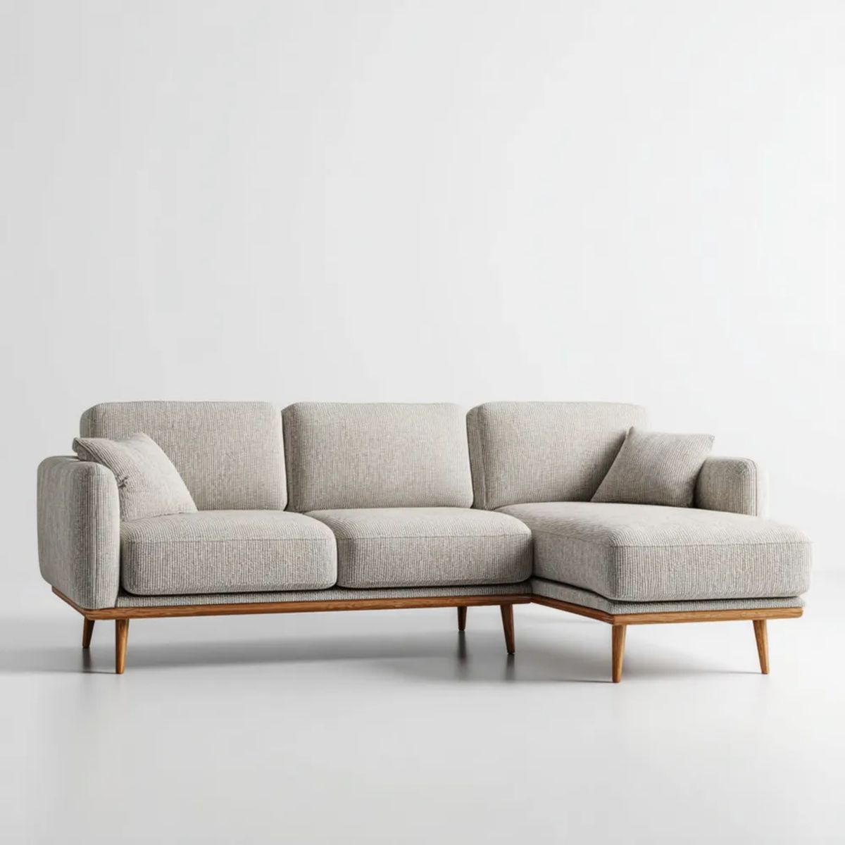 3-osobowa sofa narożna w kształcie L z prawostronnym szezlongiem, jasnobeżowa/brązowa, z poliestru, 260 × 160 × 85 cm