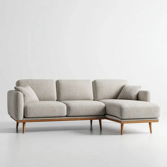 3-osobowa sofa narożna w kształcie L z prawostronnym szezlongiem, jasnobeżowa/brązowa, z poliestru, 260 × 160 × 85 cm