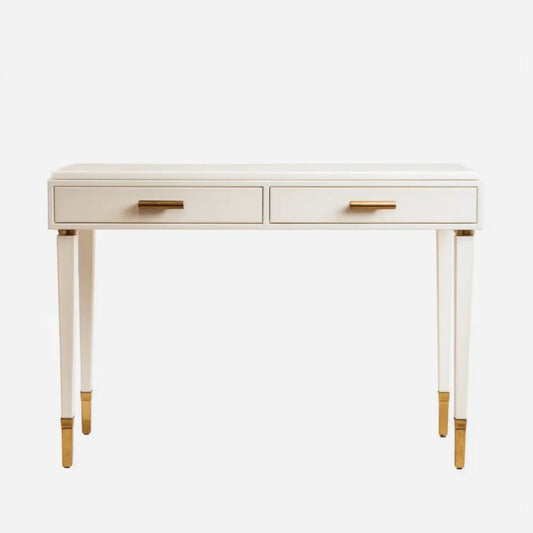Kremowa konsola z 2 szufladami z płyty MDF, 120 × 40 × 80 cm, złote detale