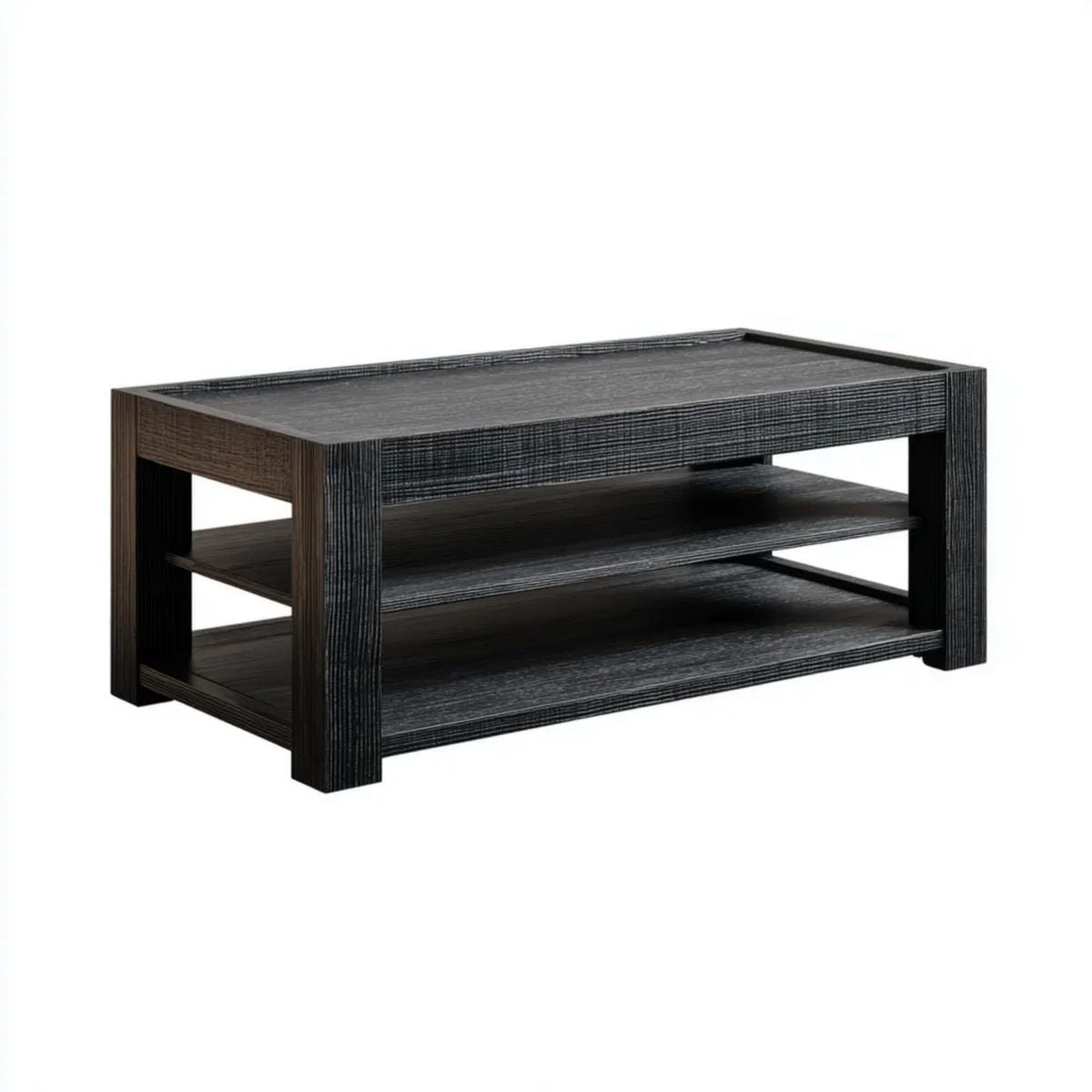 Czarny stolik kawowy z płyty MDF 100 × 50 × 45 cm, prostokątny, z 2 półkami