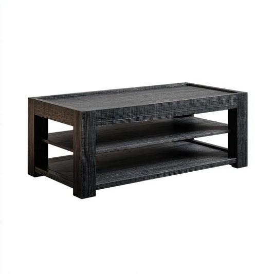 Czarny stolik kawowy z płyty MDF 100 × 50 × 45 cm, prostokątny, z 2 półkami