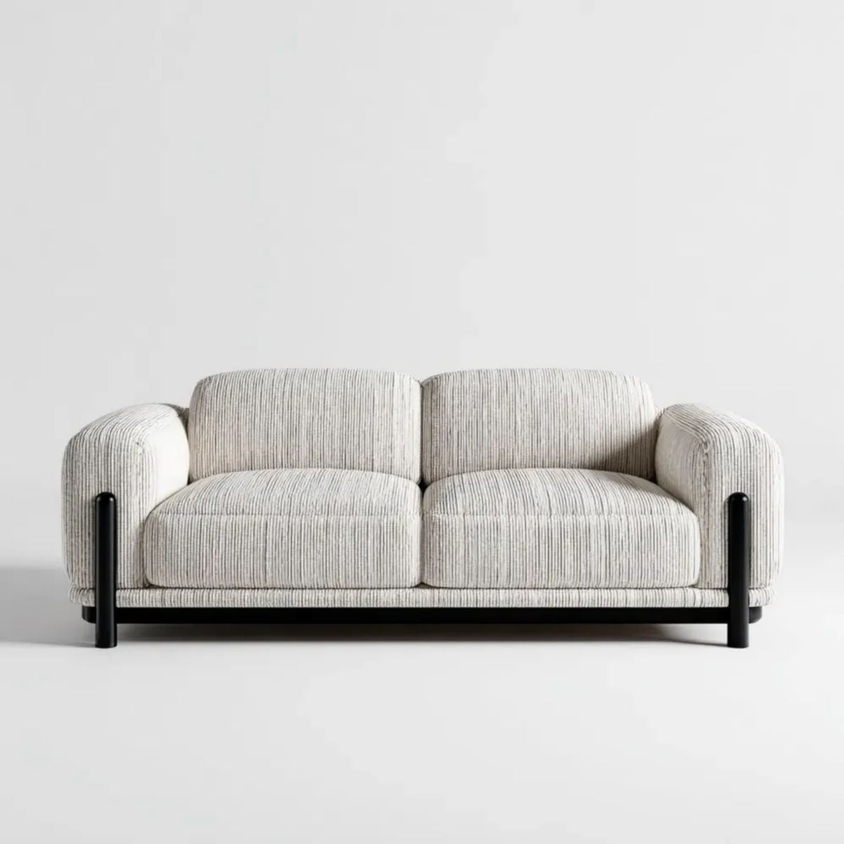 Sofa dwuosobowa jasnoszara ze sztruksu na stalowej ramie 180 x 90 x 78 cm