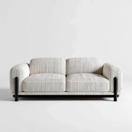 Sofa dwuosobowa jasnoszara ze sztruksu na stalowej ramie 180 x 90 x 78 cm