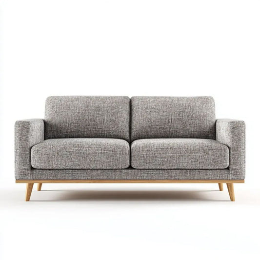 Szara sofa dwuosobowa z tkaniny z drewnianymi nogami, 170 × 85 × 82 cm