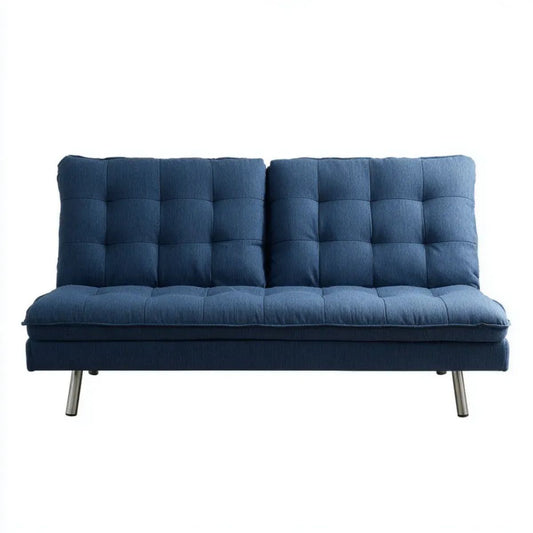 Rozkładana sofa trzyosobowa z tkaniny poliestrowej i stali, granatowa, 180 x 90 x 80 cm