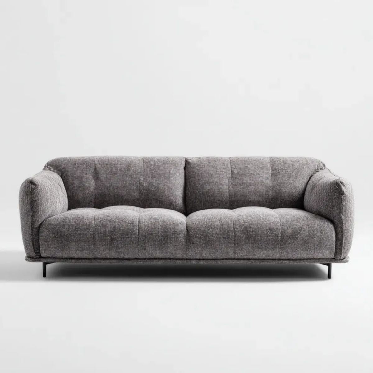 Szara trzyosobowa sofa z poliestru na czarnych metalowych nogach 220 x 95 x 82 cm