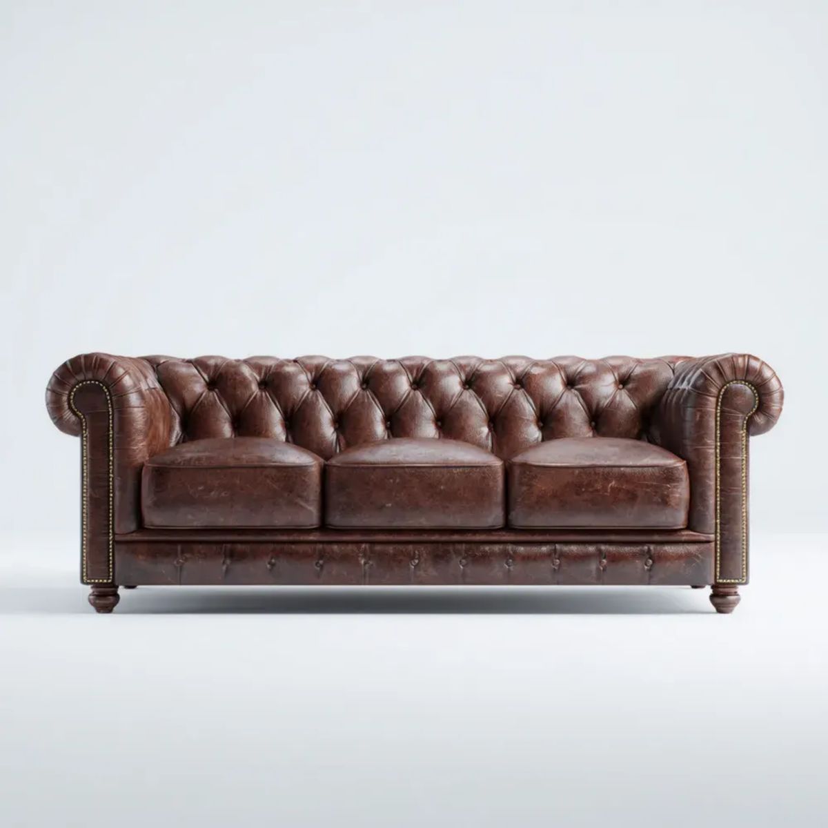 Trzyosobowa sofa Chesterfield brązowa ze skóry syntetycznej PU, 225 x 90 x 78 cm