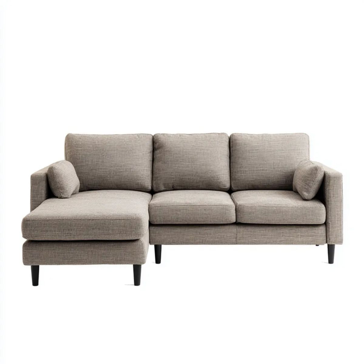 Lewostronna sofa narożna z szezlongiem, szarobeżowa, tapicerka poliestrowa, 230 x 150 x 85 cm
