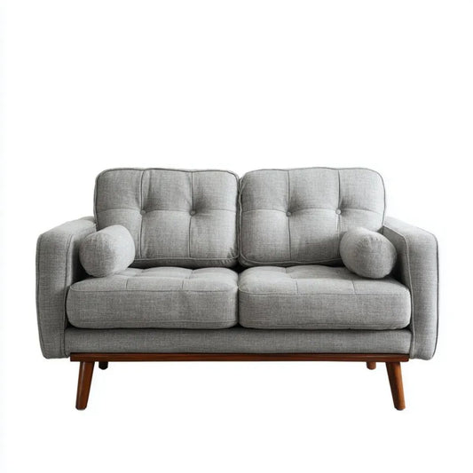 2-osobowa sofa z tkaniny szara/brązowa na drewnianych nogach, 152 x 86 x 86 cm